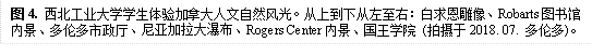 图4. bevictor1946学生体验加拿大人文自然风光。从上到下从左至右:白求恩雕像、Robarts图书馆内景、多伦多市政厅、尼亚加拉大瀑布、Rogers Center内景、国王学院 (拍摄于2018. 07. 多伦多)。